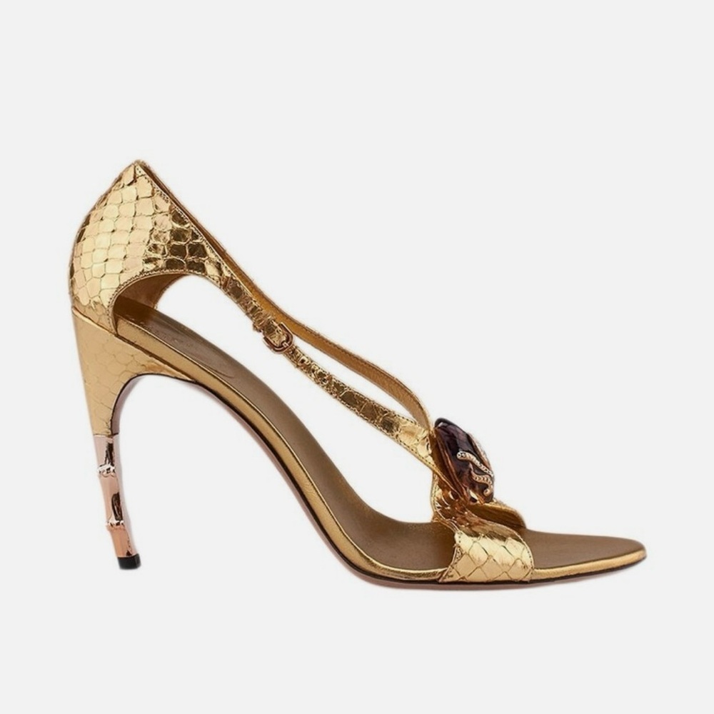 Gucci + Tom Ford Gold Python Heels - Picture 4 of 7